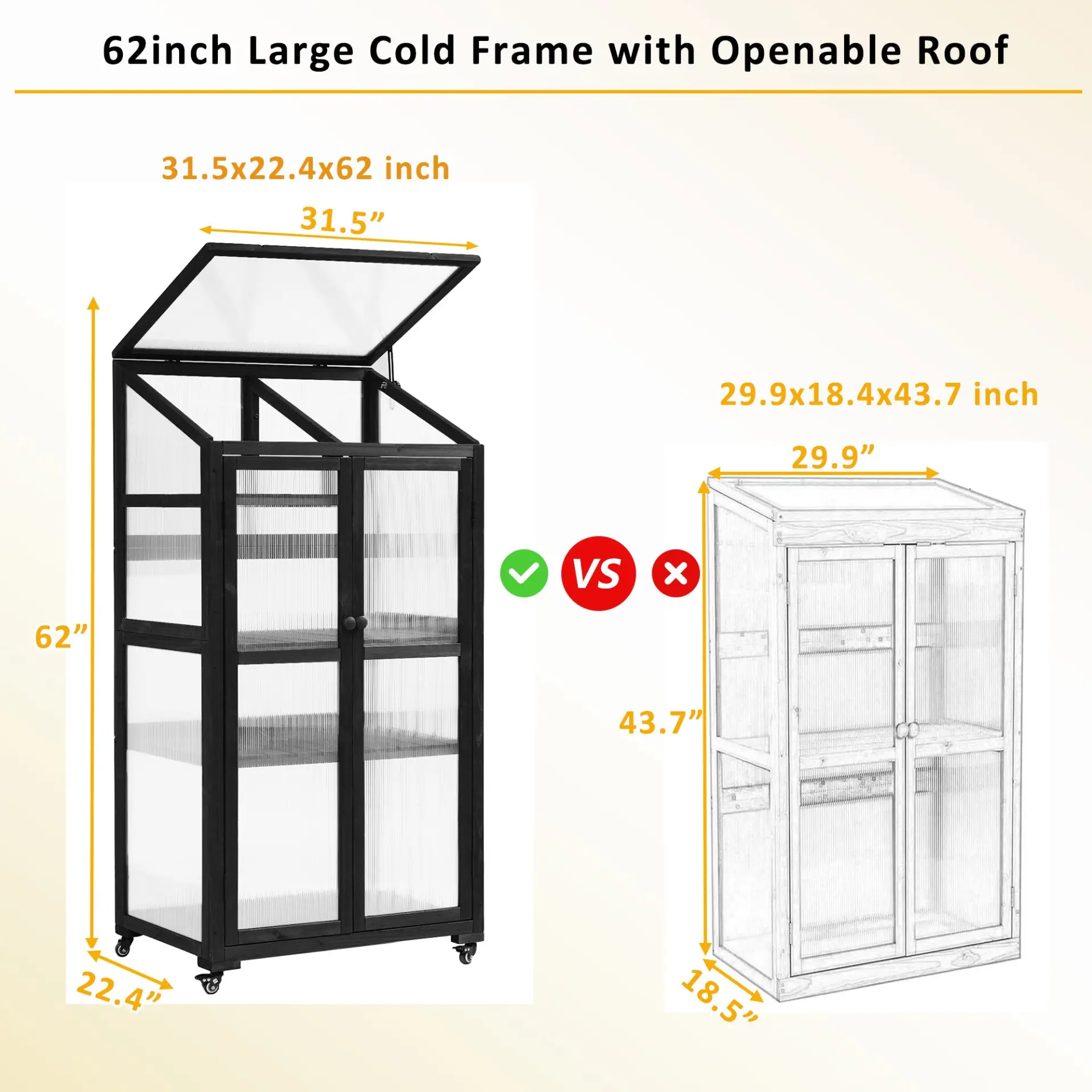 62inch Height Wood Large Greenhouse Balcony Portable Cold Frame with ...